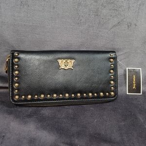 Juicy Couture Black Leather Studded Wallet New